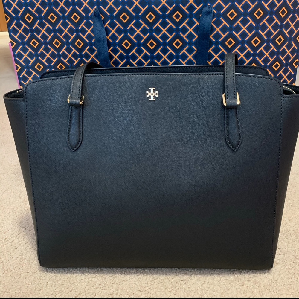 Tory Burch Emerson Black Saffiano Leather Tote Bag
